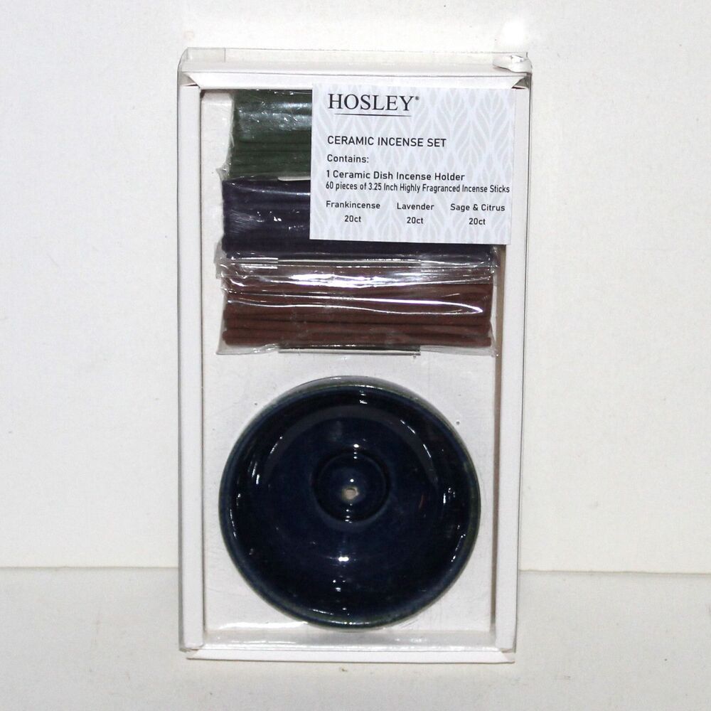 Incense Set Hosley Blue Ceramic Dish + 60 sticks NEW kit lavender sage citrus